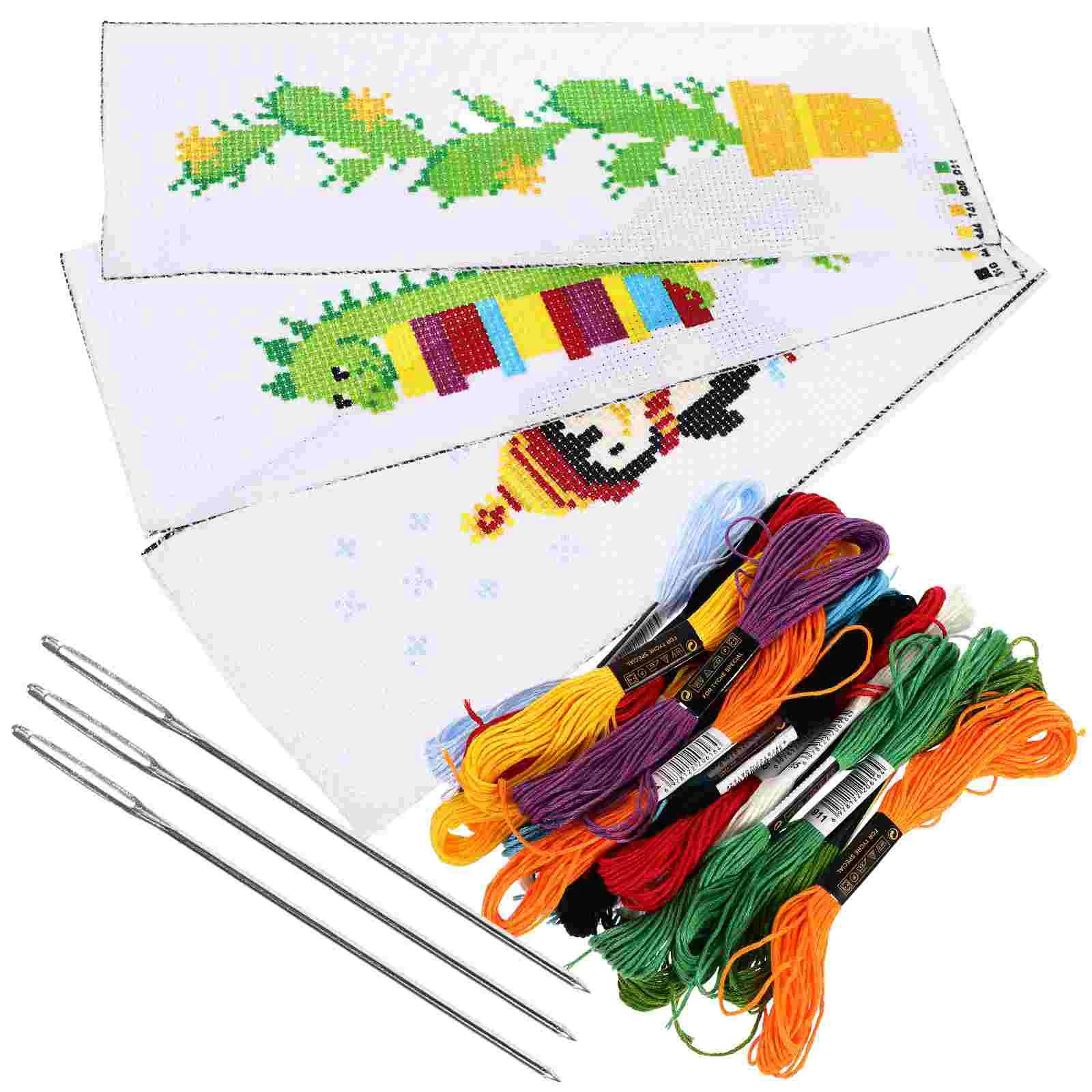 

3 Sets Puzzle Printed Cross Stitch Kits DIY Embroidery Bookmarks Polyester Sewing