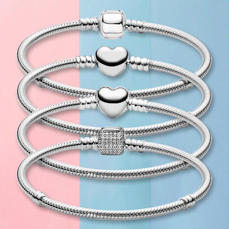

High Quality Original Sterling Silver Plated Snake Chain DIY Charm Bracelet For Women Men Gift Silver Color Jewelry Dropshipping