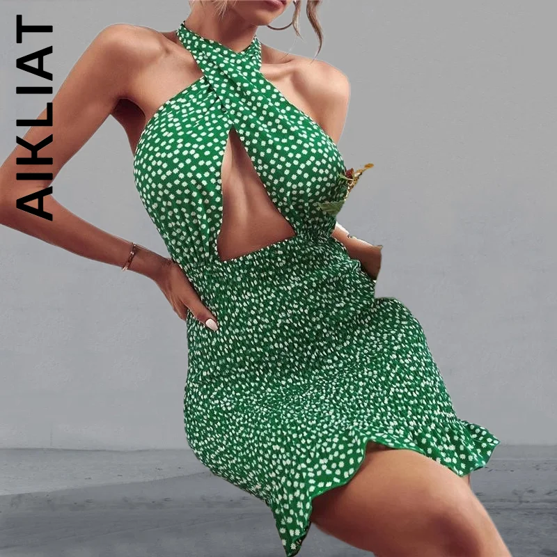 

Aikliat с открытой спиной на завязках короткая обтягивающая пикантная накидка с перекрестной лямкой на шее MiniDress халат винтажные Вечерние плат...