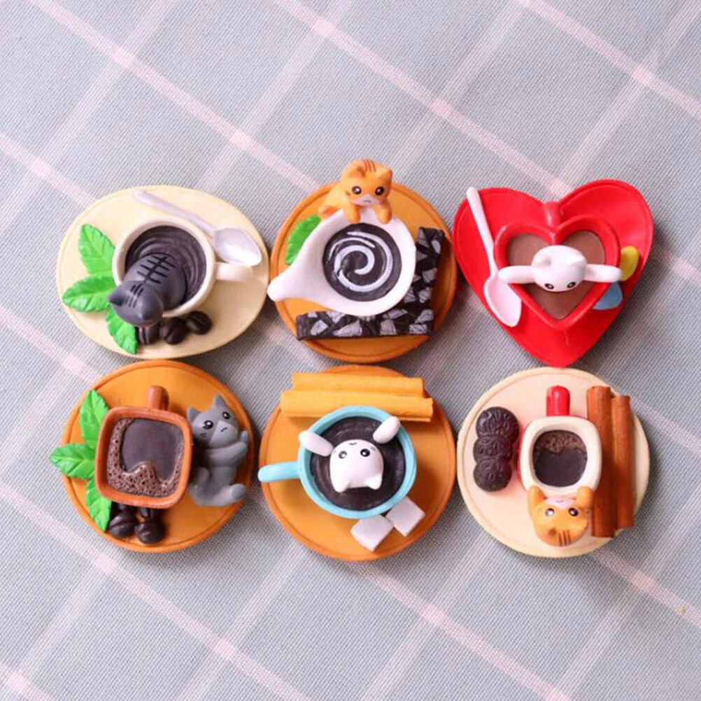 

6pcs Creative PVC Teacup Cat Landscape Decors Ornaments Baking Cake Decorations for Christmas Birthday Party(Random Style)