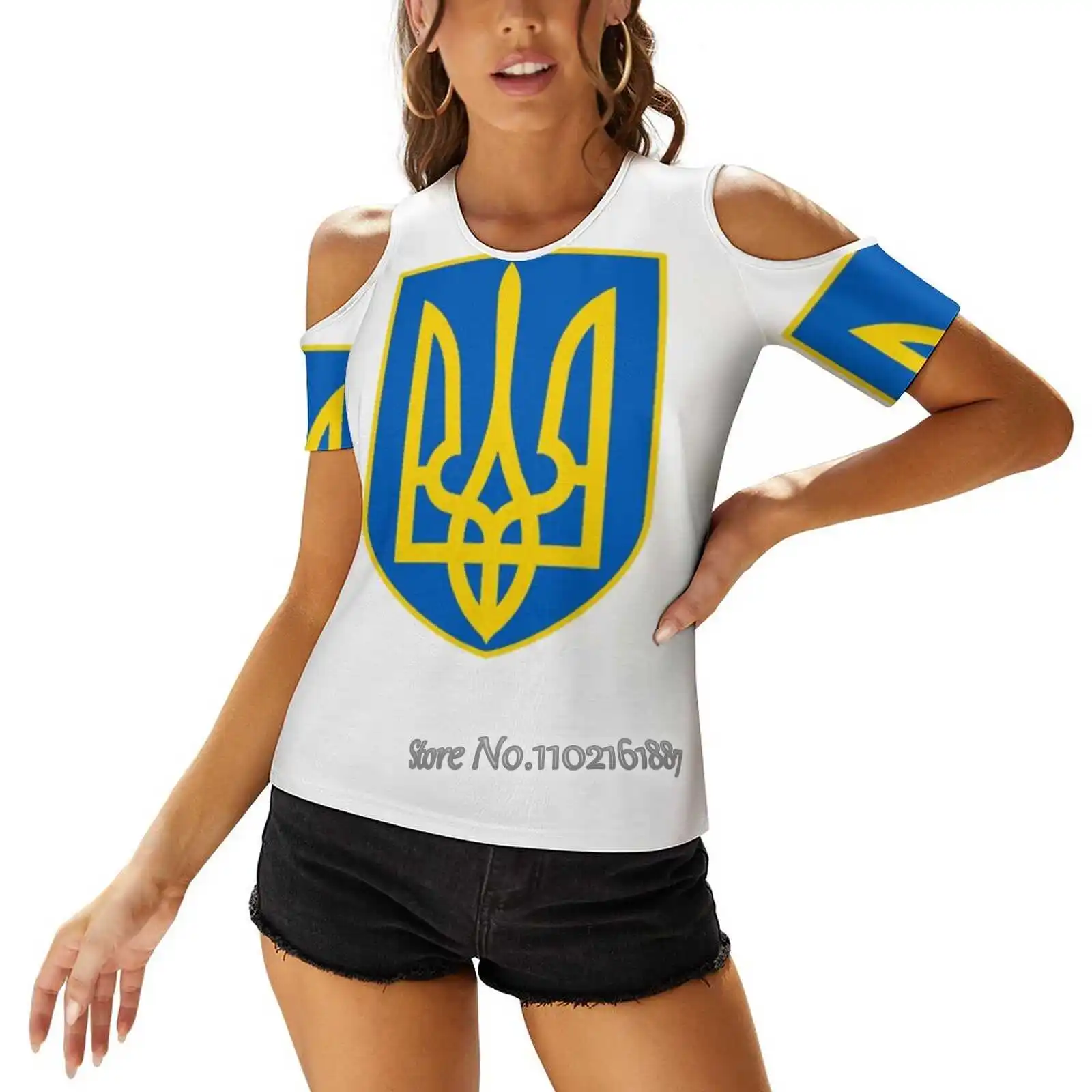 Футболка на одно плечо с гербом Украины и флагом Советской Социалистической