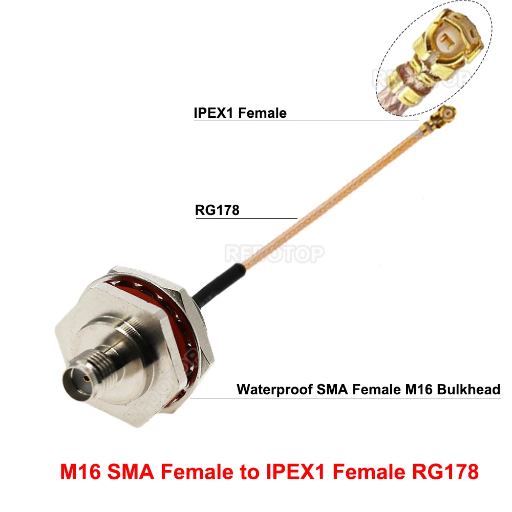 2 шт. водонепроницаемые гайки M16 с разъемом SMA типа Мама в u.FL/MHF/IPEX-1 RG178