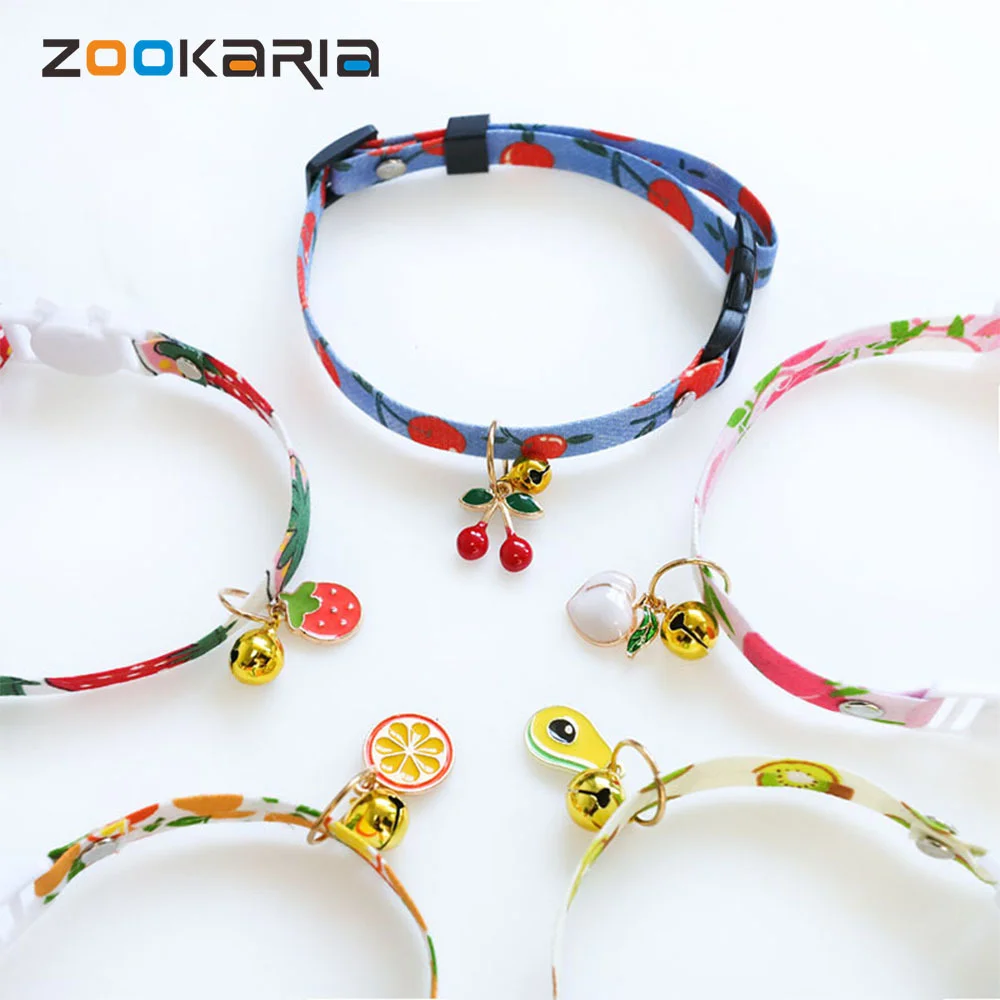 

Adjustable Cute Cat Collars Frute Pendant Fashion Safety Buckle for Kitten Puppy Necklace Pet Dog Nylon Belt Bell Collar