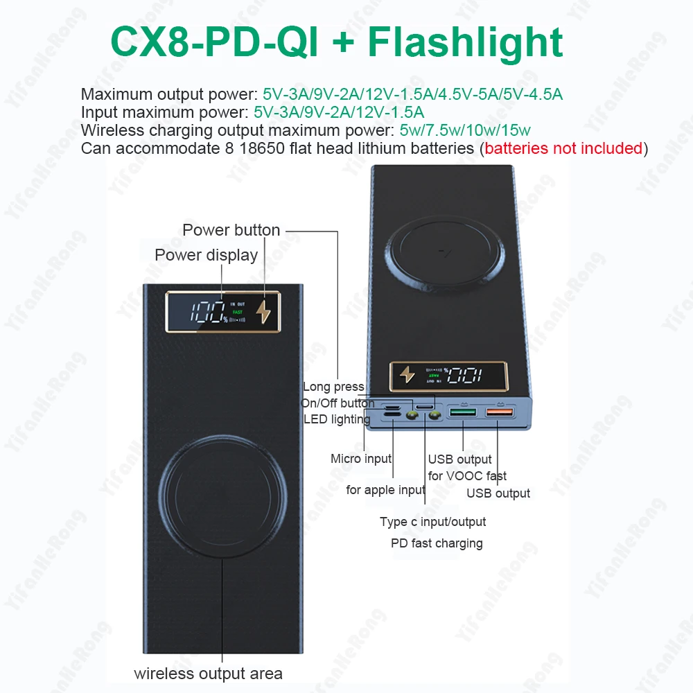 Беспроводной чехол для портативного зарядного устройства 12 в PD QC3.0 USB C Быстрая