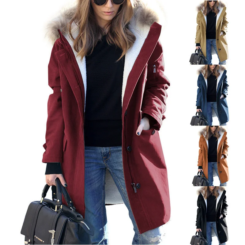 

2023 Autumn/winter fashion new coat,Explosion Single Hooded Wool Collar Women's Coat Five Color Eight Size Long coat