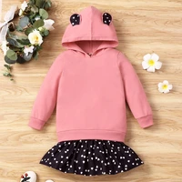 2022 new girls dress spring fall childrens long sleeve hooded fake two piece bear ear heart kids dresses for girls clothes 1 6y