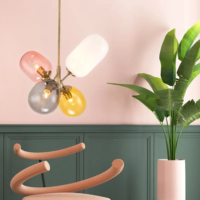 Скандинавия красочная подвесная стеклянная люстра подвесной светильник мебель
