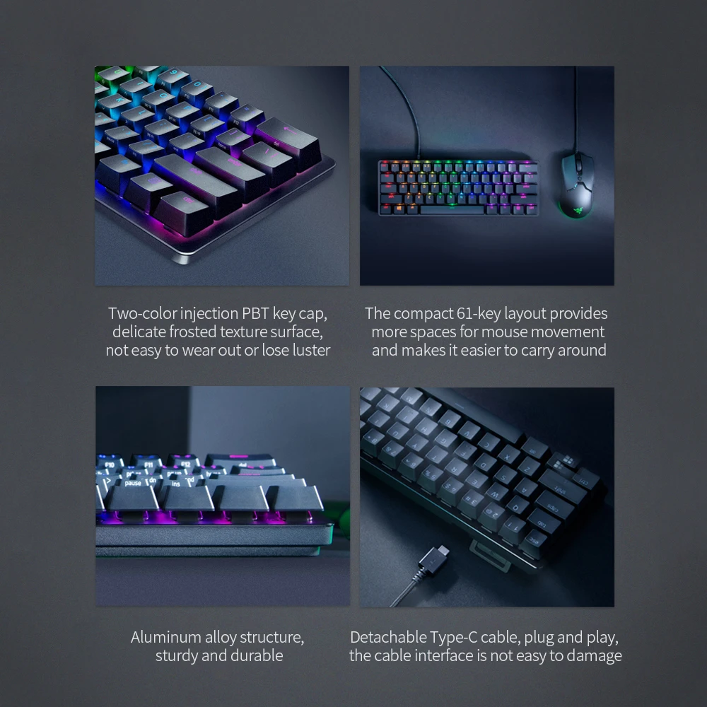 Игровая механическая мини-клавиатура Razer Huntsman с кличным оптическим/линейным