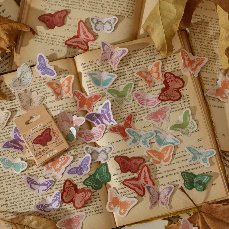 

40Packs Wholesale Box Stickers Decorative Butterfly Rubbing branch DIY diary Scrapbooking Material Supplies handmade booking 4CM