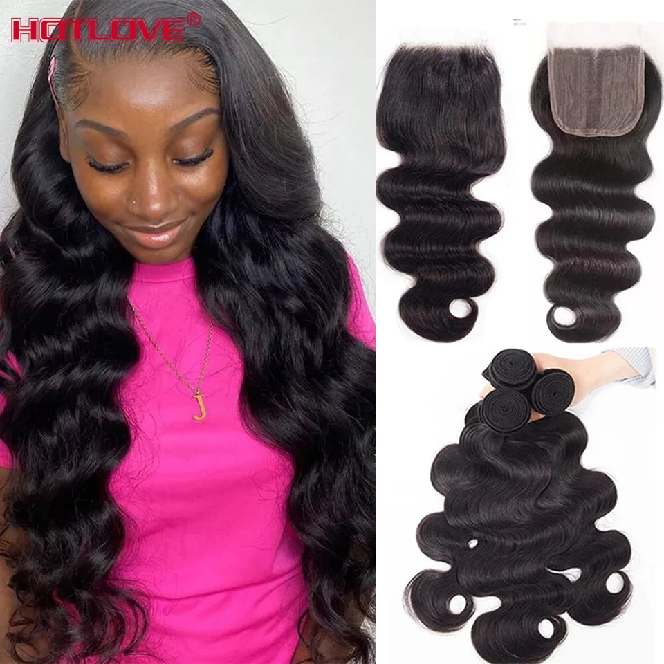 Body Wave Hair Bundles With Closure Brazilian Human Hair Bundles With Closure Pre Plucked 10A Remy Hair Extensions With Closure