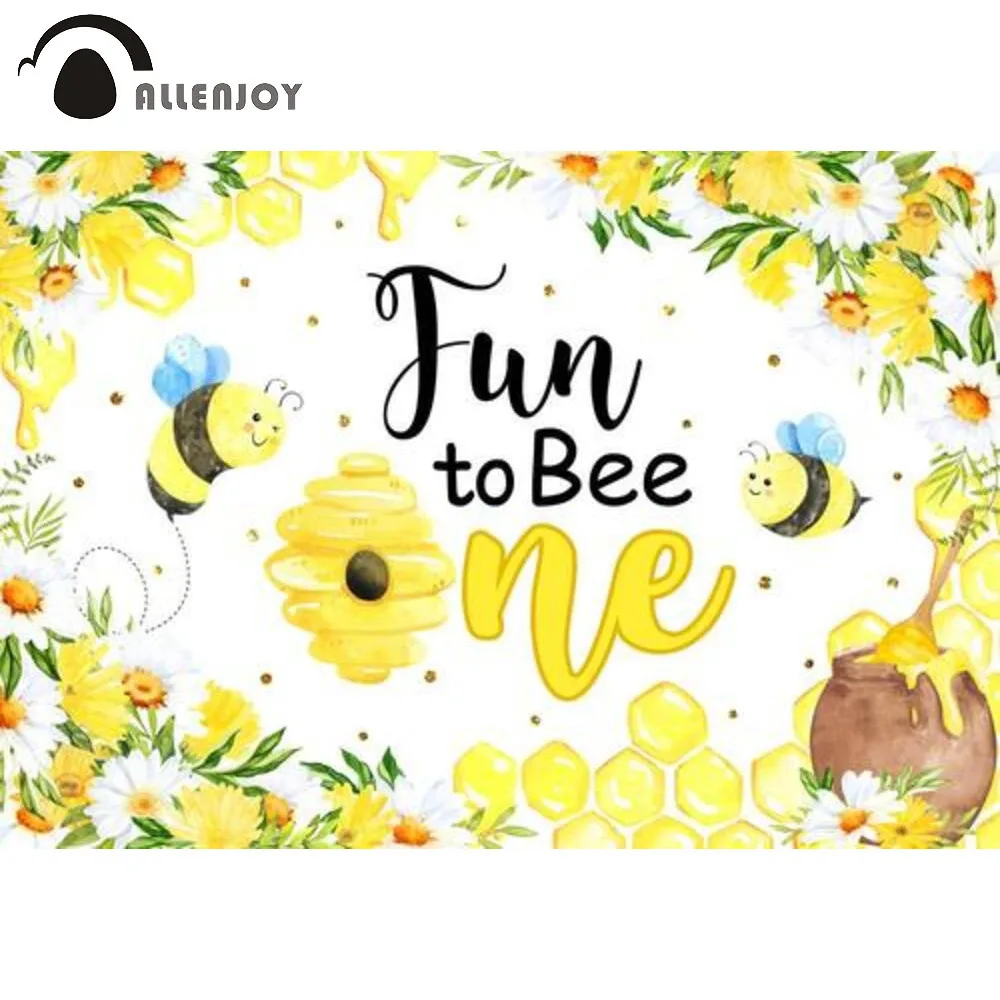

Allenjoy Fun to Bee One First Year Birthday Backdrop Baby Shower Party Banner Decor Photography Background Photo Booth Props