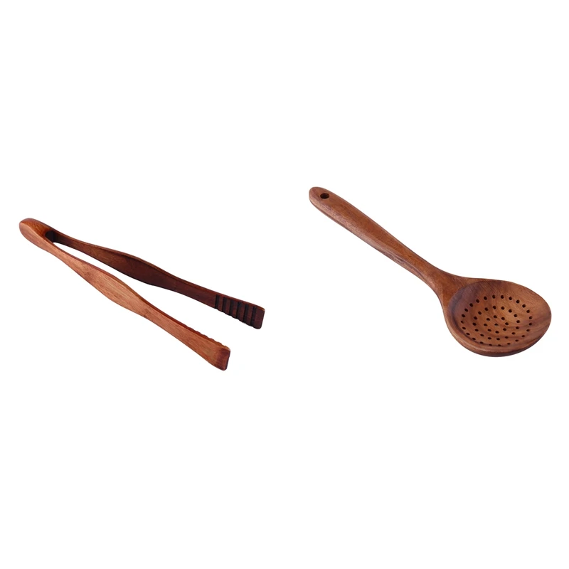 

Инструменты для барбекю, 26,5 см, деревянная ложка с длинной ручкой для здоровья и защиты окружающей среды, с зажимом для еды из тикового дерева