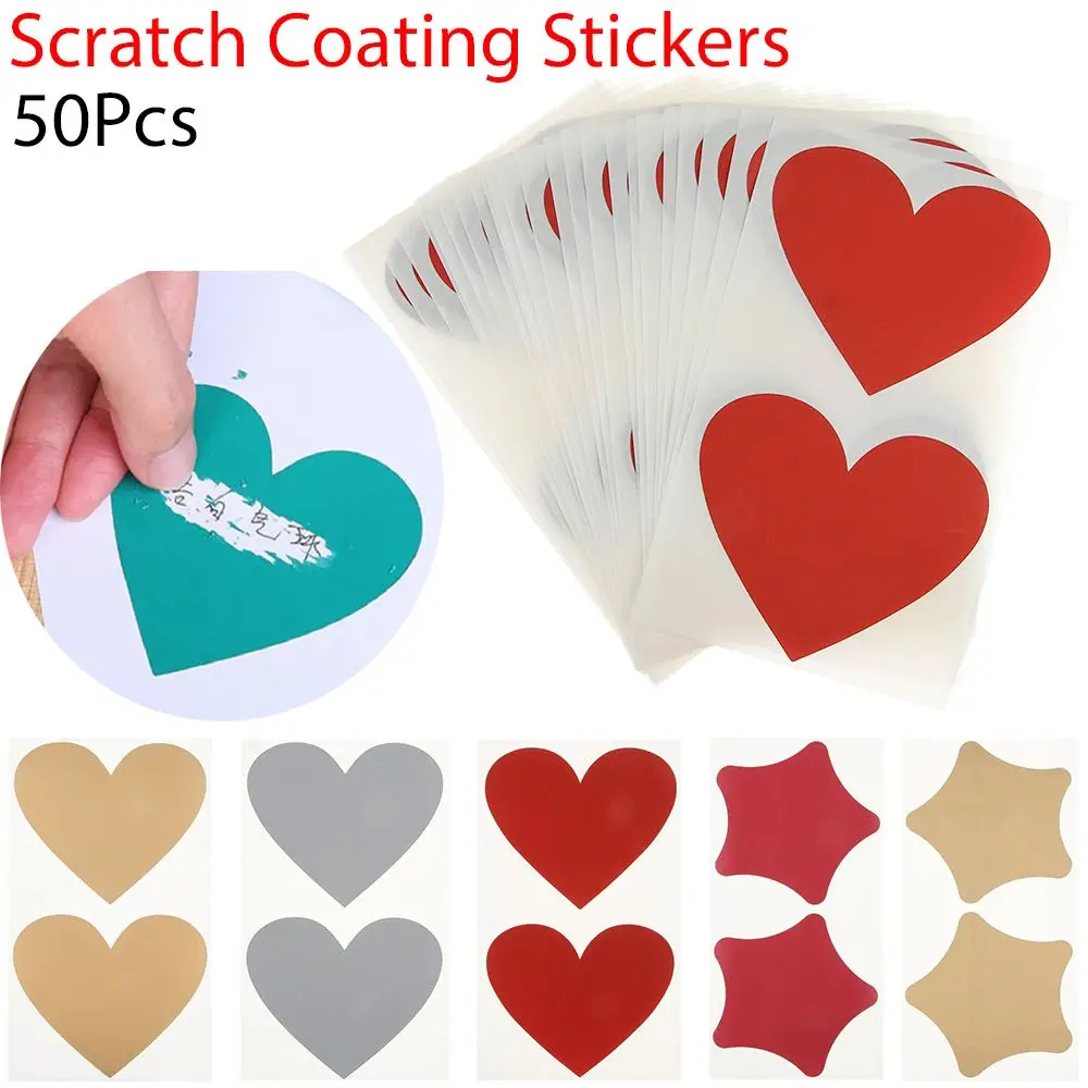 

8/50Pcs Set Golden Love Heart Pentagram Scratch Card Multifunctional Label Scratch Coating Stickers DIY Postcard Message Cards
