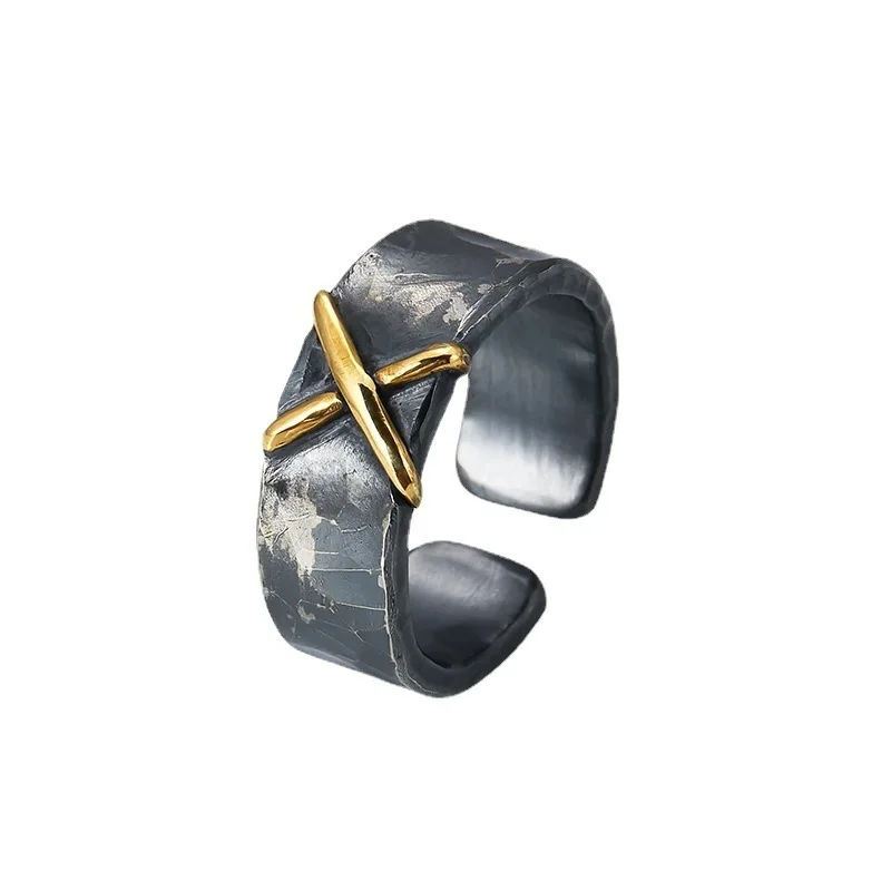 

Винтажное модное серебряное двухцветное кольцо с крестом регулируемое ювелирное изделие ручной работы для женщин и мужчин