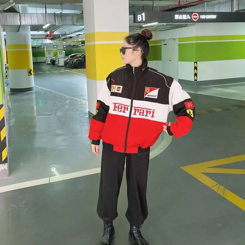 

F1 Coat Racing Suit Ferraris Team Riding Suit Loose Casual Motorcycle Suit Men's Jackie Motorcycle Winter Cotton Embroidered Top