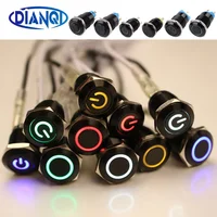 Водонепроницаемый алюминиевый кнопочный выключатель DIANQI 12 мм  черный 3В 12В 6В 220В