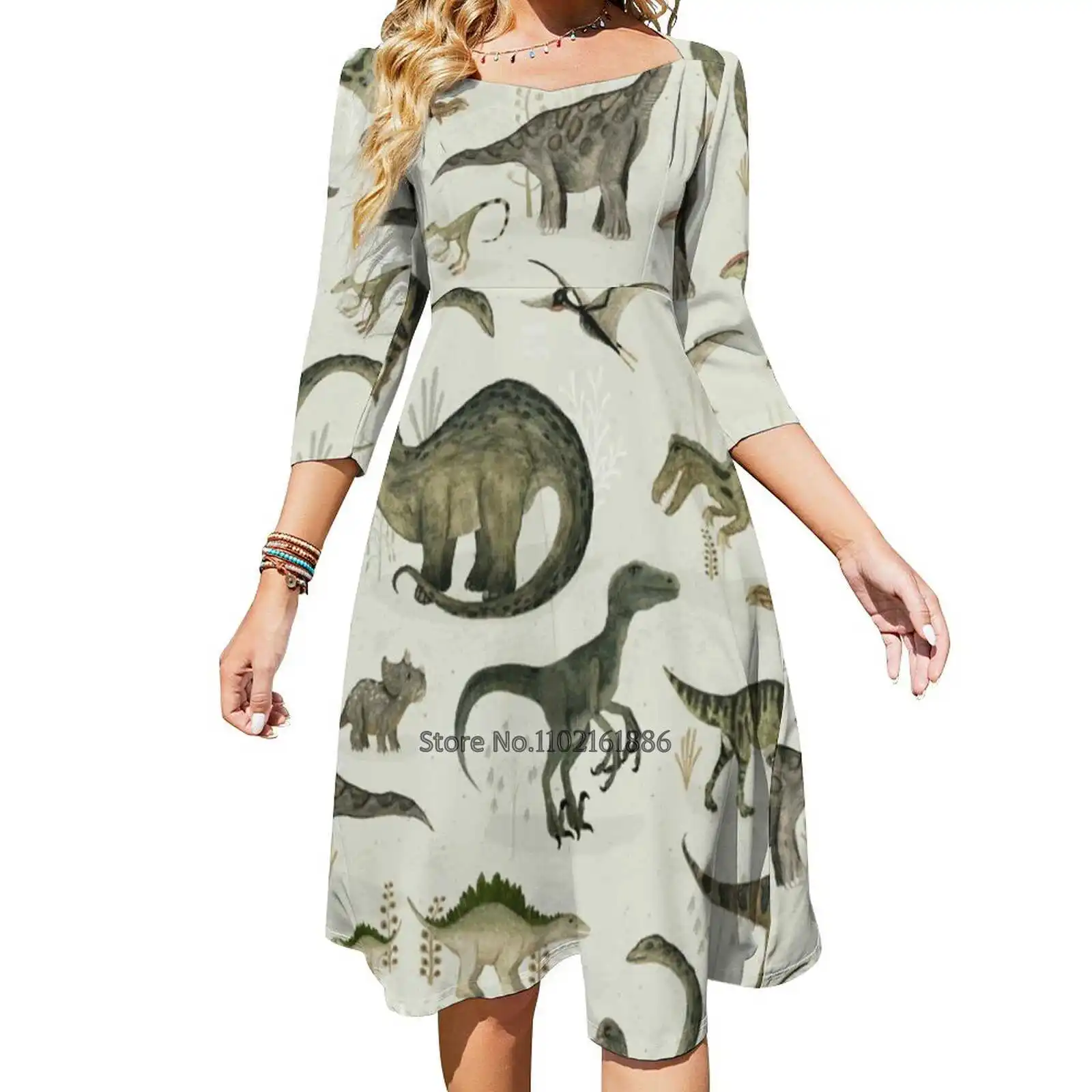 Платье на завязках с открытой спиной и динозаврами платье квадратным вырезом