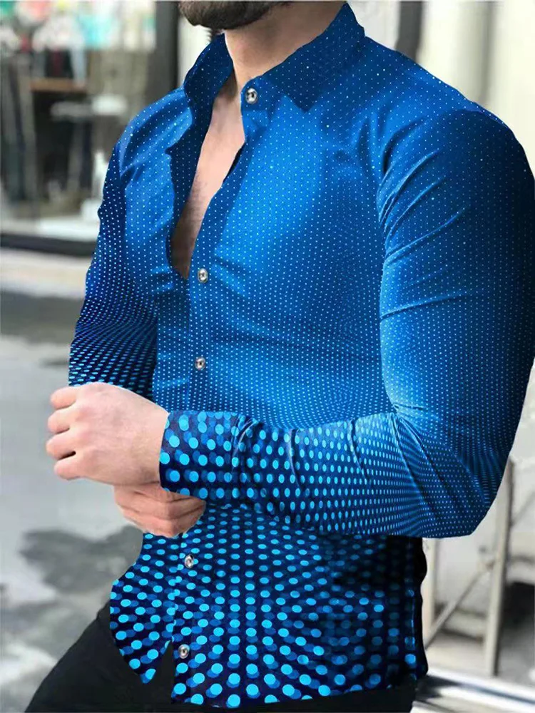 

Men's Autumn Polyester Long Sleeve Shirt Print Casual Male Top Turn-down Collar Buttoned shirts Clothes Blouse Clothing For Men