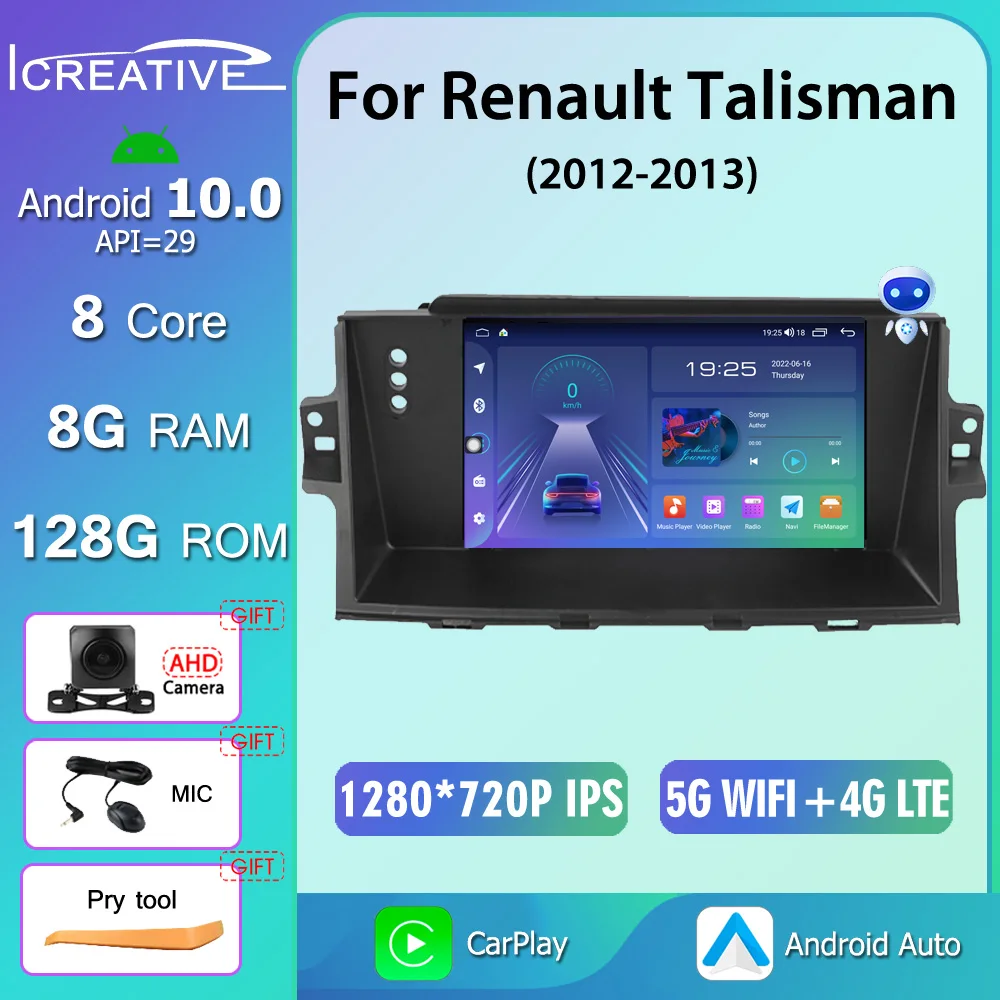 

Icreative 8G 128G For Renault Talisman 2012 2013 QLED Android 10.0 Car Radio Video Player Navigation GPS CarPlay DSP RDS No 2din