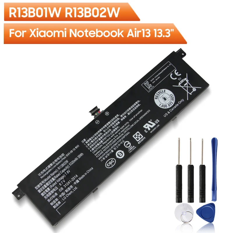 Replacement Battery R13B01W R13B02W For Xiaomi Mi Notebook Air 13 13.3" 161301-01 Rechargable Battery 5320mAh