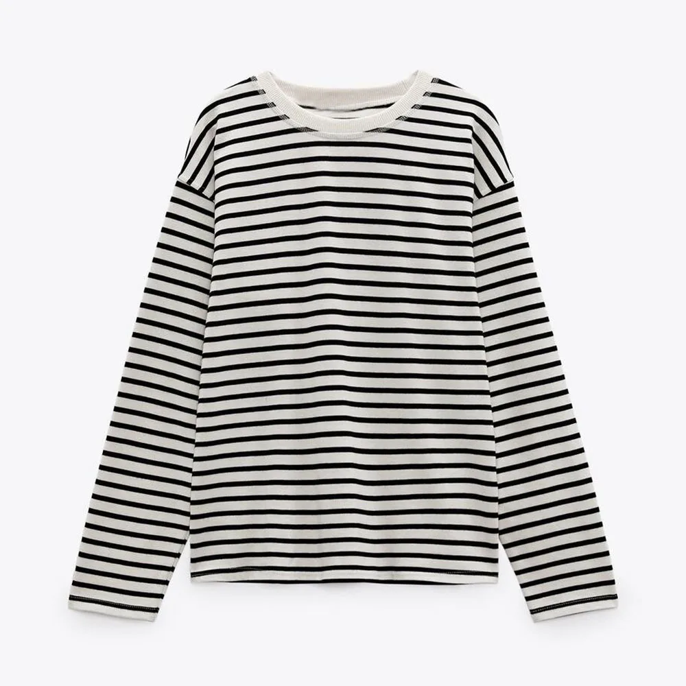 

2022 Spring Harajuku Long Sleeve Tshirt Women High Street O-neck Vintage Striped Boyfriend Summer T Shirt Mujer Tops