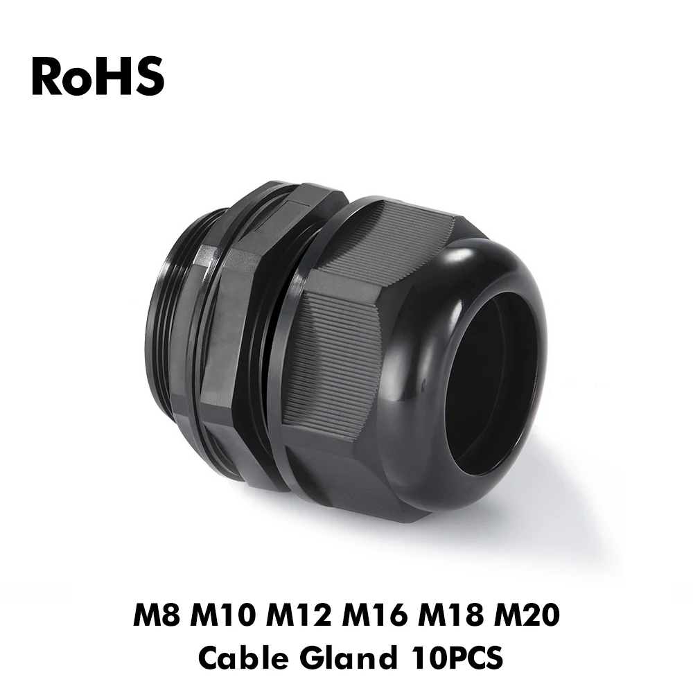 

10Pcs/Set Waterproof Cable Gland M8 M10 M12 M16 M18 M20 Black Plastic Seal Joint Nylon IP68 White Cable Fixing Nylon Connector