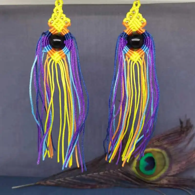 

Classic Original Pure Handwoven Peacock Eye Long Earrings Fashion Women's Festival Party Jewelry Gift