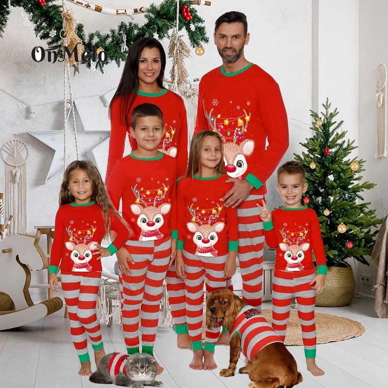 

Семейные рождественские одинаковые наряды OnMelo, Новогодняя одежда, пижама с принтом лося, Пижама для мамы, отца, ребенка, ребенка, собаки, сем...