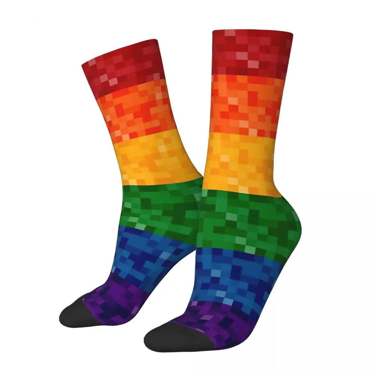 

Funny Crazy Sock for Men Rainbow Pixel Flag Hip Hop Vintage Gay Pride LGBT Love Pattern Printed Boys Crew Sock Novelty Gift