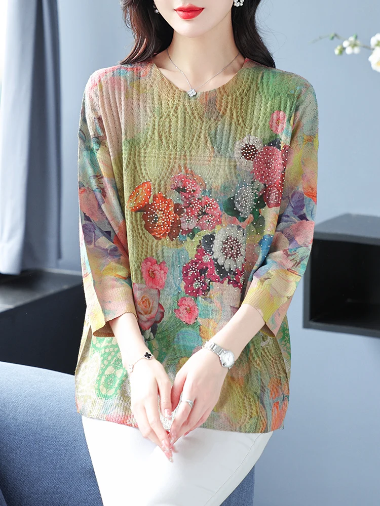 

Print Sweaters Autumn Spring Soft O Neck Knitwears Pullover Pull Femme Female Casual Jumper Half Sleeve Thin Women's Sweater