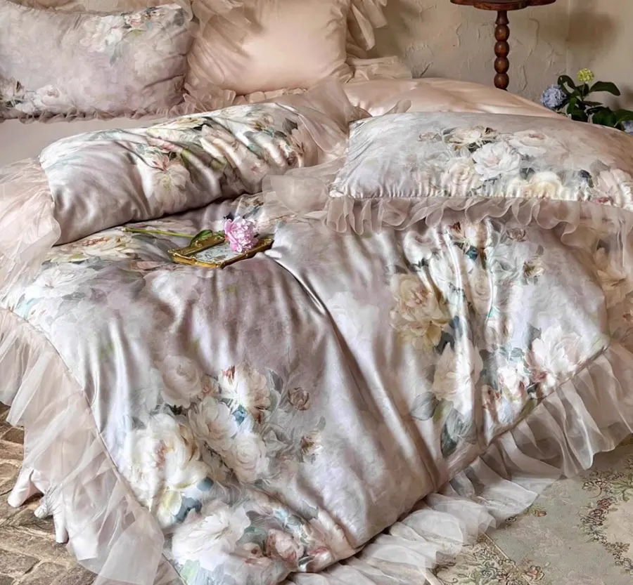 Винтажный романтический сказочный цветочный гофрированный постельный набор
