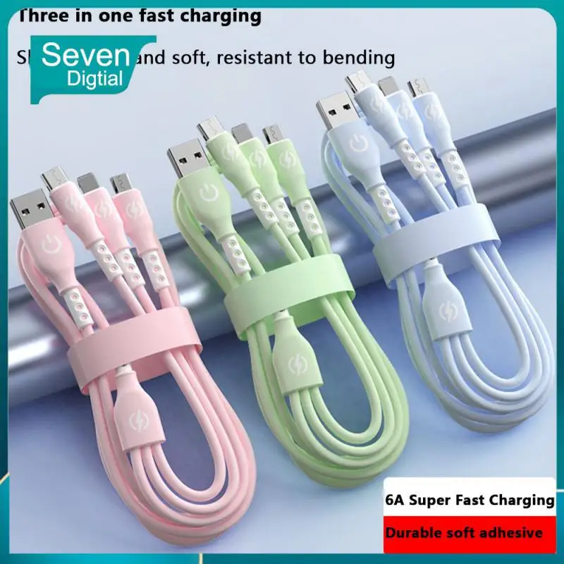 

Fast Charging Usb Cable Three-in-one Stable Fast Charging Phone Date Cable Cherry Powder/matcha Green/sky Blue Data Line 6a