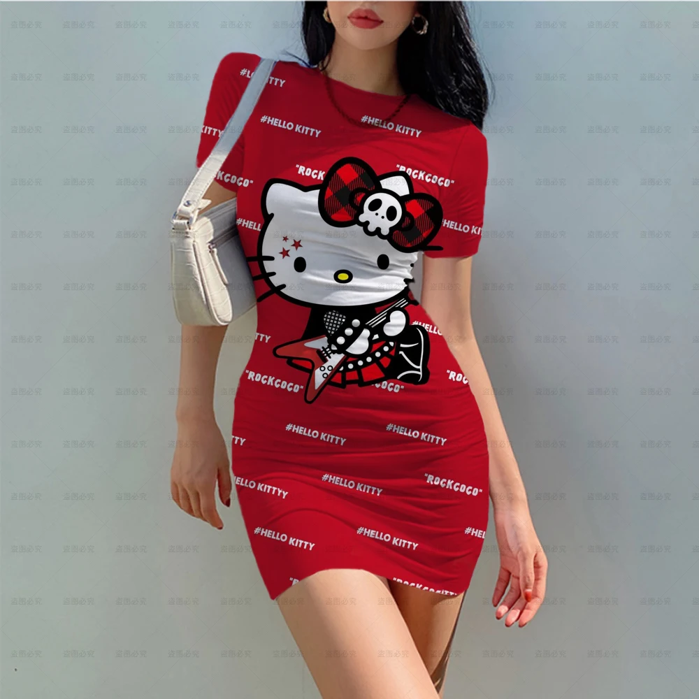 

Женское облегающее платье-футляр Hello Kitty, с мультяшным принтом, модное женское мини-платье с короткой юбкой, женское платье