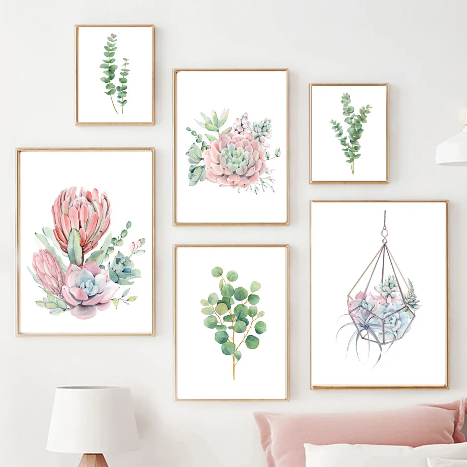 

Flower Blooming Peonies Green Leaves Succulents Wall Art Canvas Painting Nordic Posters And Prints Wall Pictures For Living Room