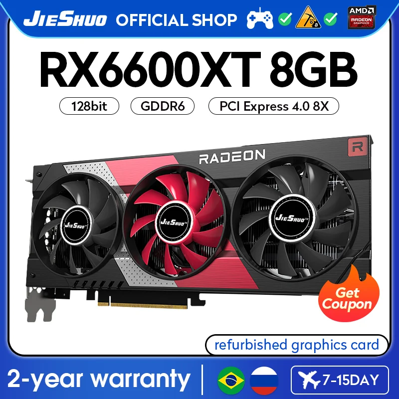

JIESHUO AMD RX 6600XT 8GB Three-Fan Gaming Graphics Card GDDR6 2048 GPU 128-bit RX6600XT 8G PC Desktop Video Office KAS RVN CFX