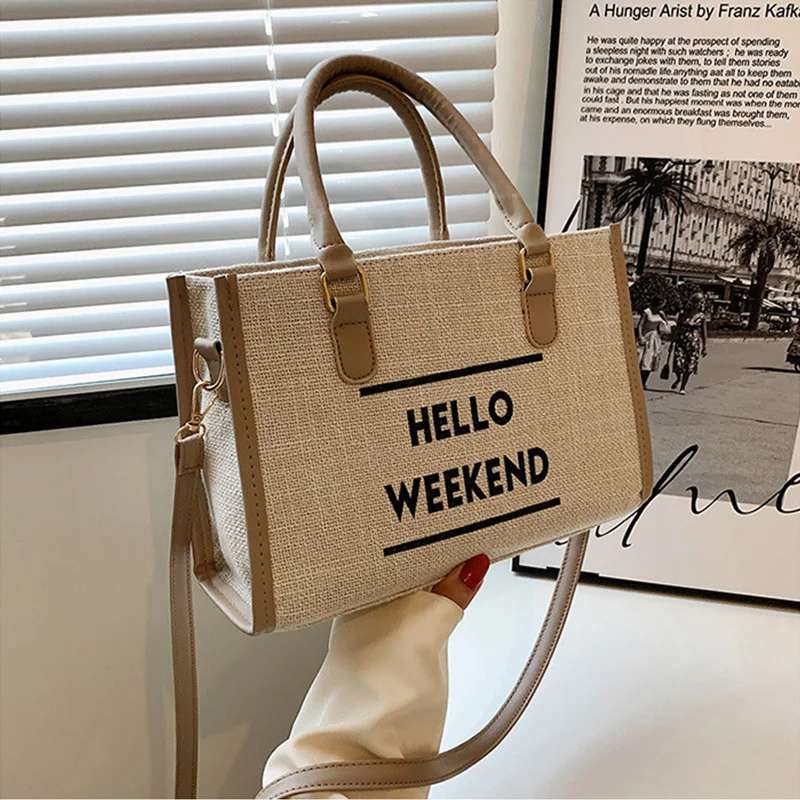 

Модная плетеная женская сумка в иностранном стиле, новинка 2022, сумка-мессенджер с принтом букв, удобная текстурная модная сумка