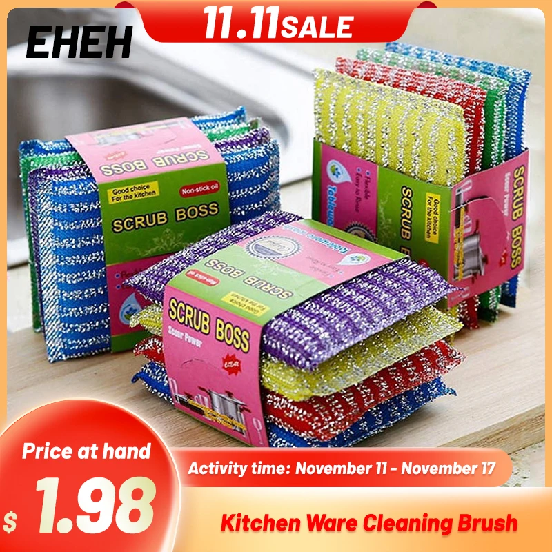 

EHEH Household Dishwashing Sponge Stainless Steel Wire Kitchen Decontamination Clean Bowl/Dish/Pot Brush Cleaning Tool