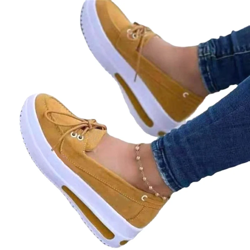 

2022 new women shoes fashion casual solid color imitation suede bow tie round toe low heel comfortable sexy platform sneakers