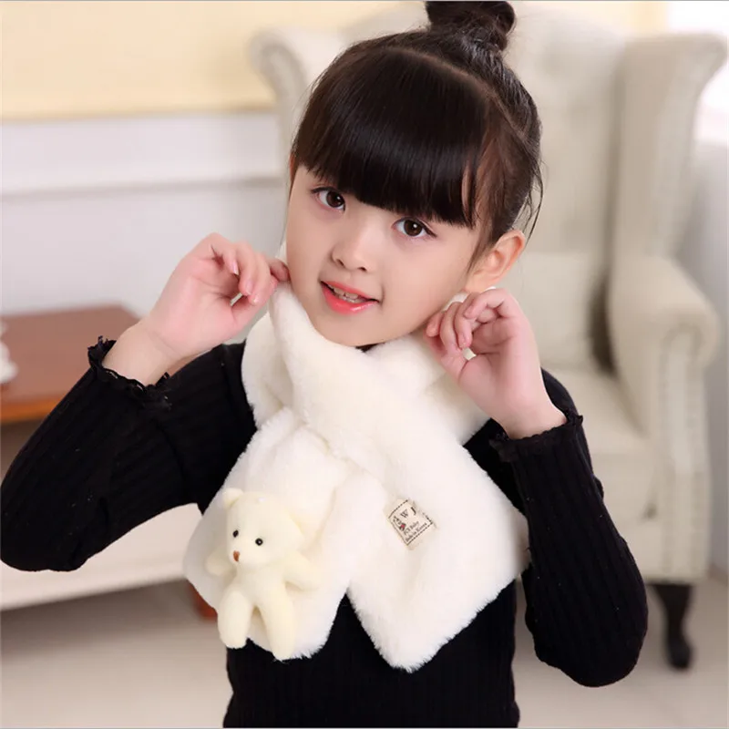 Winter New Imitation Rabbit Hair Pure Color Children'S Scarf Baby Boys Girls Plush Little Bear Neck Warm Scarves Free Shipping