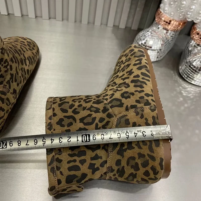 Зимние ботильоны замшевые туфли на плоской подошве с леопардовым принтом