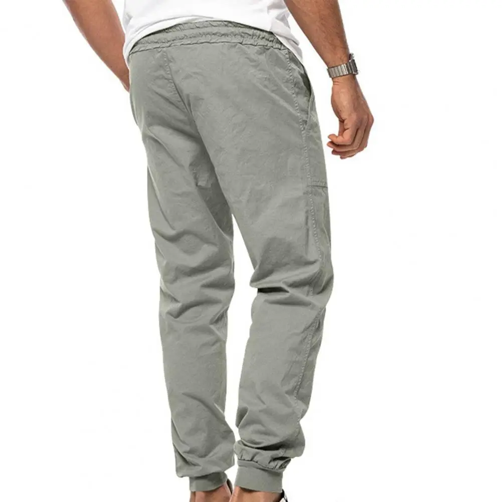 

Ankle-banded Trousers Solid Color Pants Soft Casual Men's Pants with Elastic Waist Drawstring Ankle-banded Pockets for Commute