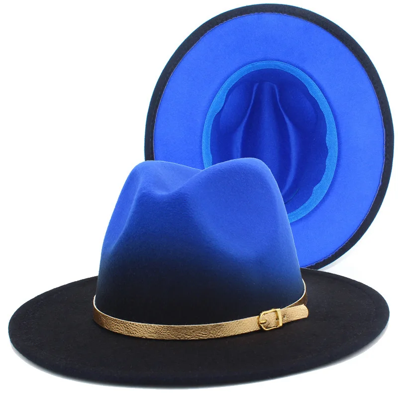 

Women's Fedora Hat Wide brim Hat Belt Autumn and Winter Men's Vintage Fashion Tie Dyed Felt Jazz Panama Hat Wholesale