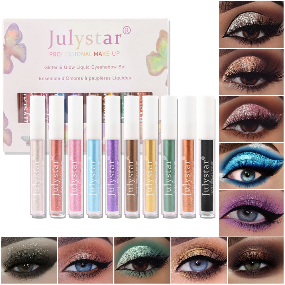 

10 Colors/Box Glitter Liquid Eyeshadow Stick Pearl Waterproof Long-Lasting Metallic Pigment Easy To Makeup Eye Shadow Blush Gel