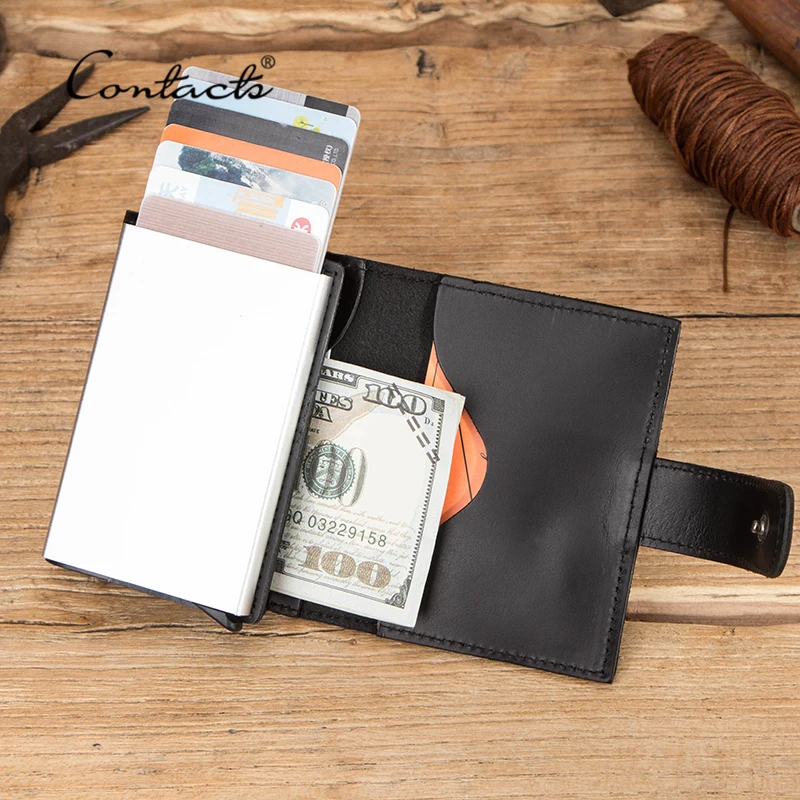 

2023 New Business Card Holder Genuine Leather Wallet Men Credit Card Case for Man Aluminium Box RFID Blocking Small Coin Purse