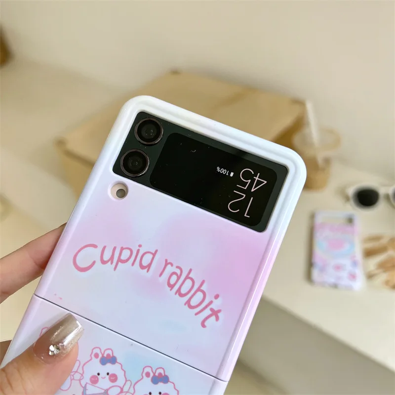 Cartoon Cute Cupid Rabbit Mobile Phone Case for Samsung Galaxy Z Flip 4 3 Hard Cover for ZFlip3 Zflip4 Solid Shell Bracket