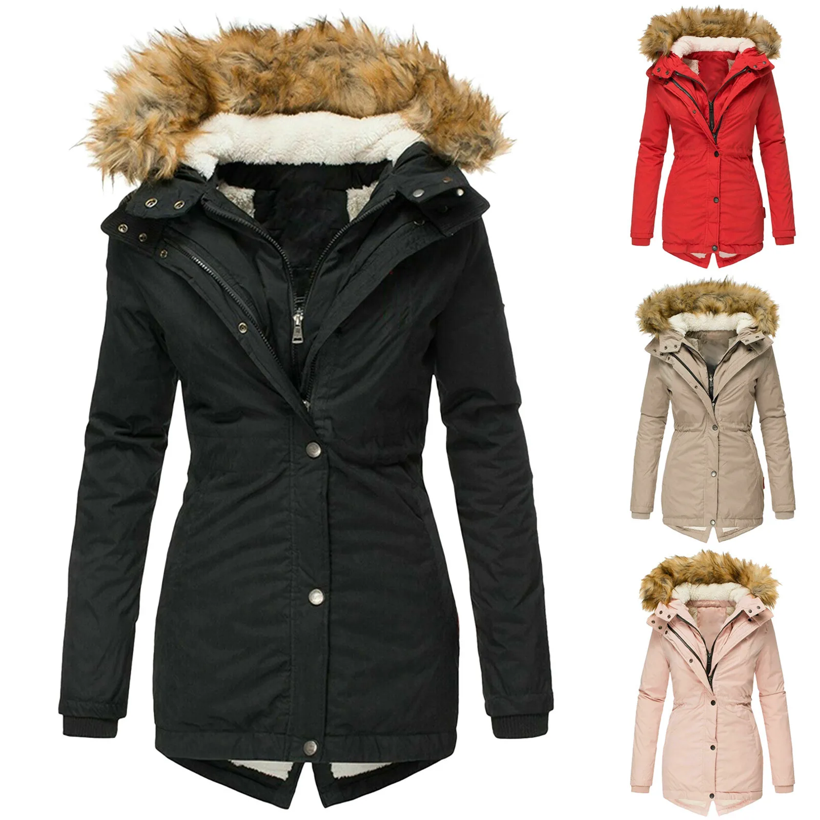 

Новое зимнее теплое шерстяное Женское пальто с воротником, приталенное хлопковое пальто на молнии с длинным рукавом, пальто с капюшоном, куртки