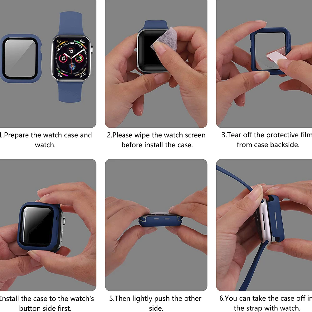 Tempered Screen Protective Case for Apple Watch 45mm 41mm 44mm 40mm 42mm 38mm Cover for iWatch Series 8765432SE Protective Shell