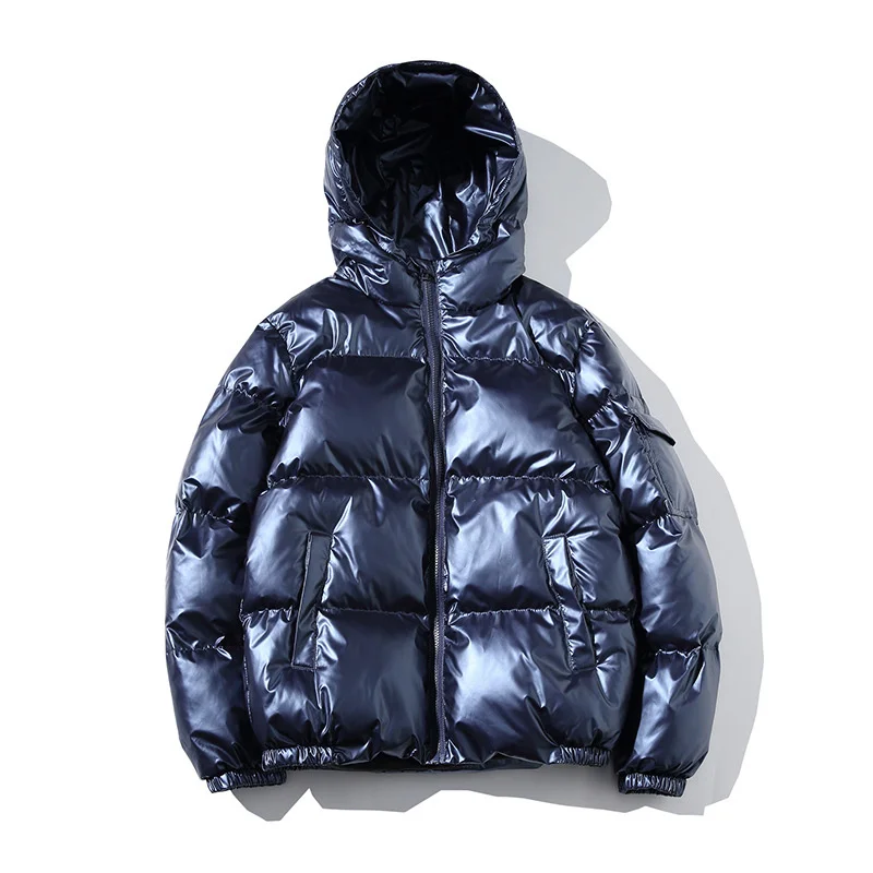 

Bright Mens Hooded Coat Thick Large Size Short Cotton Puffy Coat Slim Shiny Blue Winter Parka Streetwear Quilted Jacket 5xl 4xl