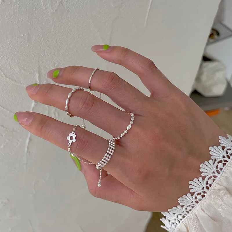 

Pulling Type Heart Flower Star Chain Ring Double Super Flash Small Ball Minimalism Ring For Women Girl Simple Jewelry