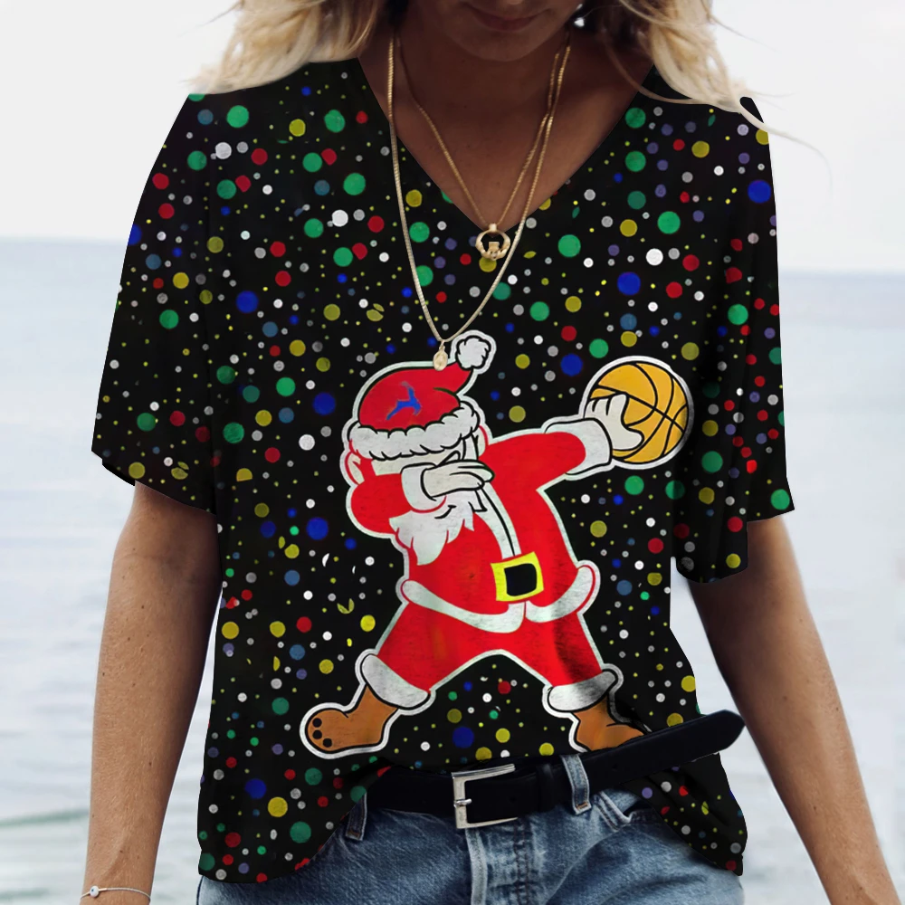 

Women's New Year Christmas T-shirts, 3D Printed Short-sleeved T-shirts, Super Comfortable Tops, Funny Christmas Clothes, 2022 Women's Summer Fashion Tops